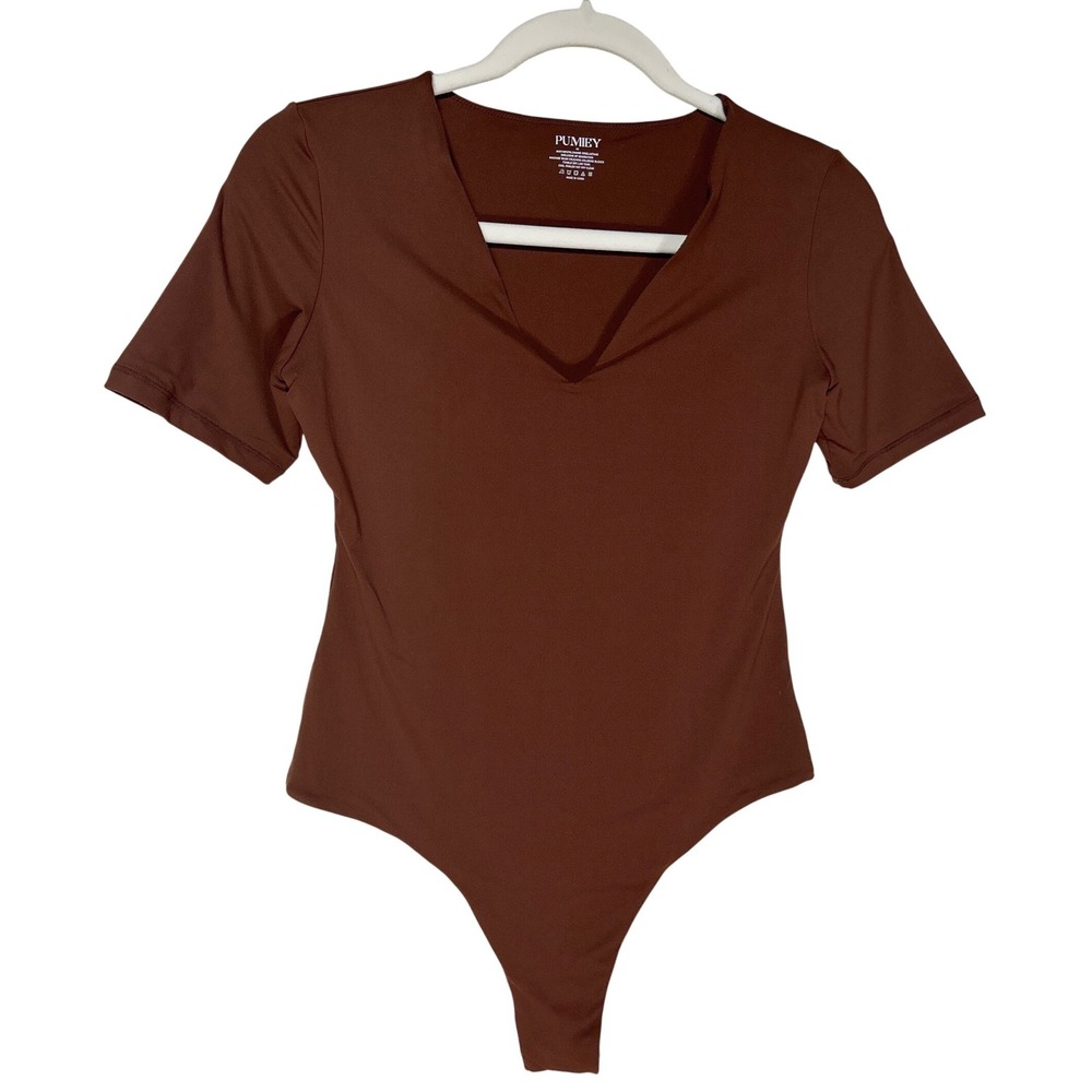 Pumiey Short Sleeve V-Neck Bodysuit Brown Size‎ M EUC